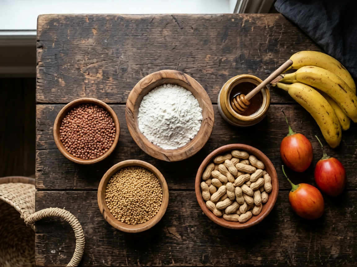 Ingredients on a wooden table